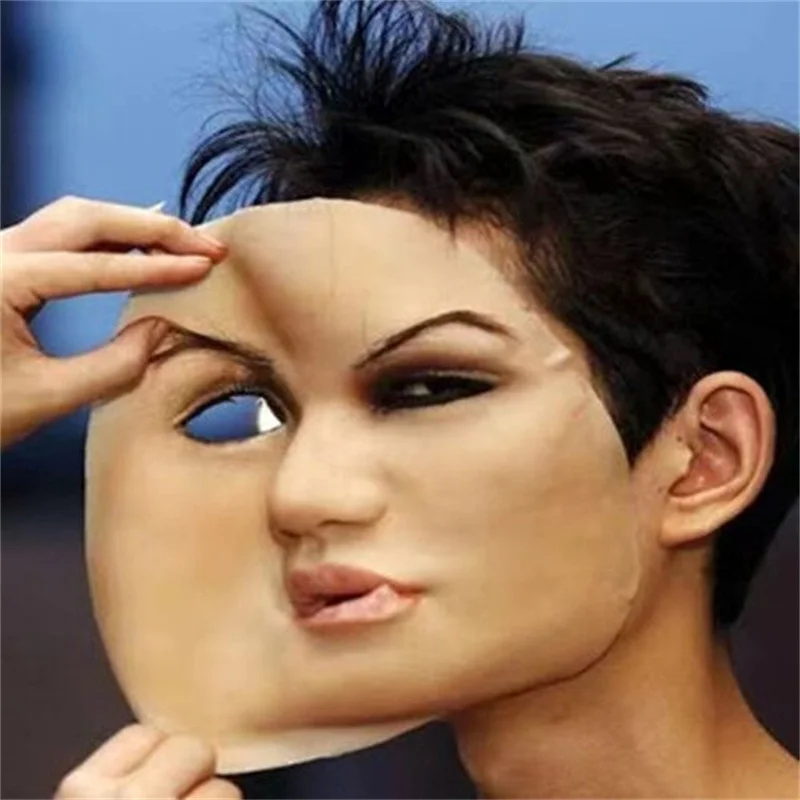 

NewFunny Realistic Female Mask For Halloween human Female Masquer Dress Head Face Hood Sexy Girl Crossdress Costume Cosplay