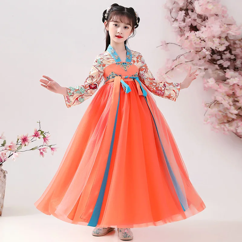 

Girls Hanfu Dress Princess Kids Spring Summer Traditional Cosplay Tang Costumes Retro Long Tulle Dresses Festival Confucian Gown