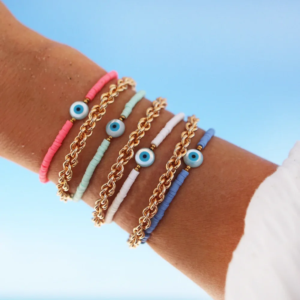 

KKBEAD Shell Evil Eye Bracelets Boho Summer Beach Bracelet Jewelry for Women Gifts Y2k Accessories Heishi Disc Beads Pulseras