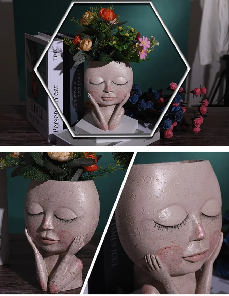 

2022 Girls Face Head Flower Planter Succulent Plant Flower Container Pot Flowerpot Figure Garden Decor Nordic Tabletop Ornament
