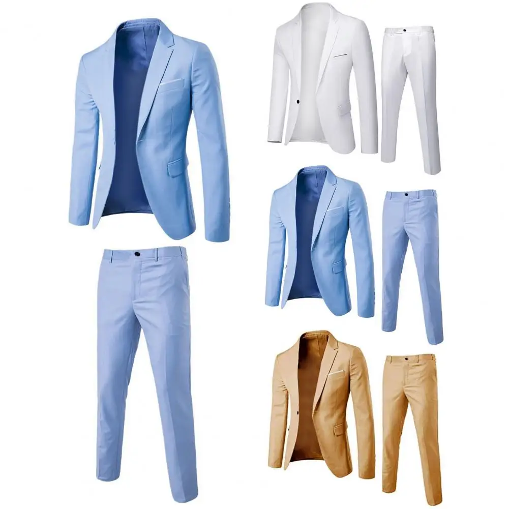 

1 Set Attractive Men Suit Korean Style Temperament Super Soft Slim Fit Buttons Formal Suit