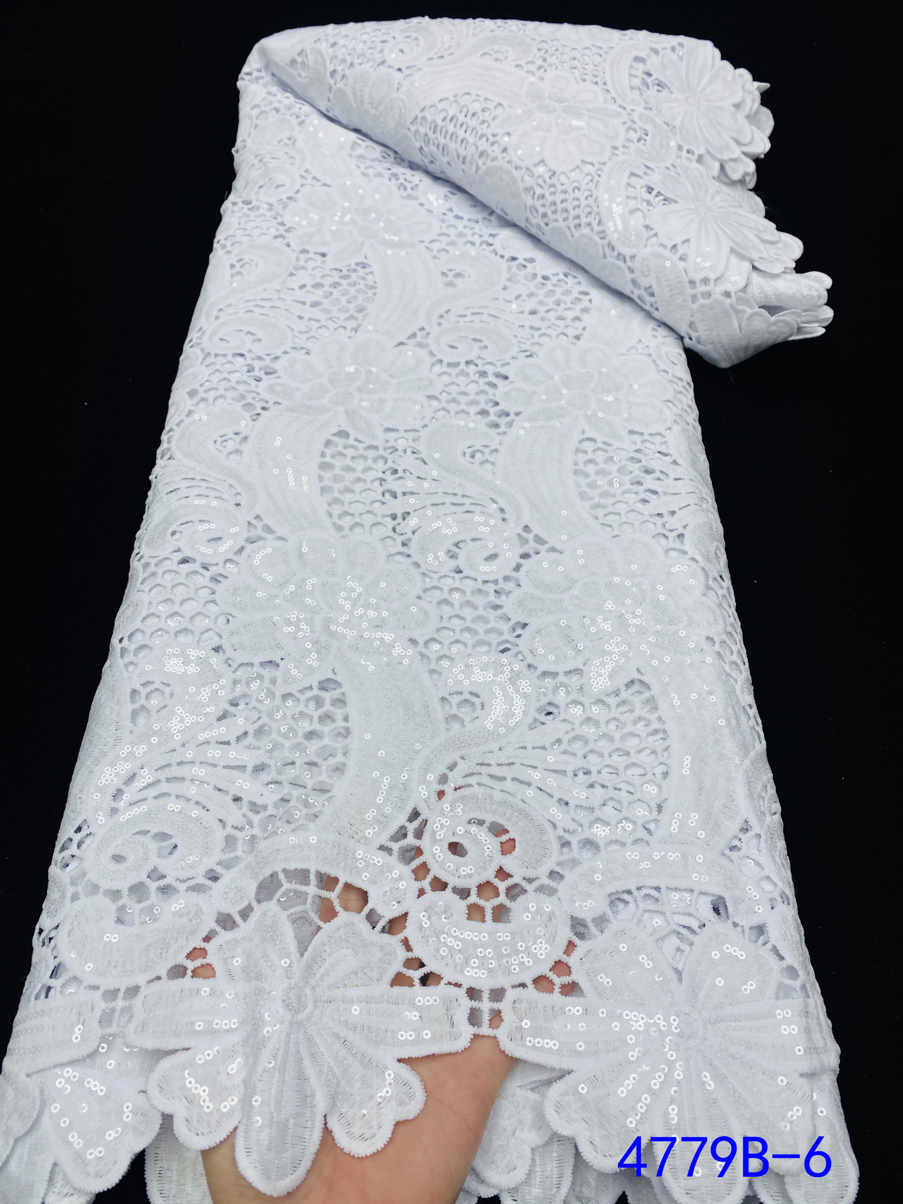 

Lastest Pure White Milk Silk Lace Fabric with Sequins 2022 for Nigerian Woman Wedding Dress Party Dress Flowers Cord Lace 4799B
