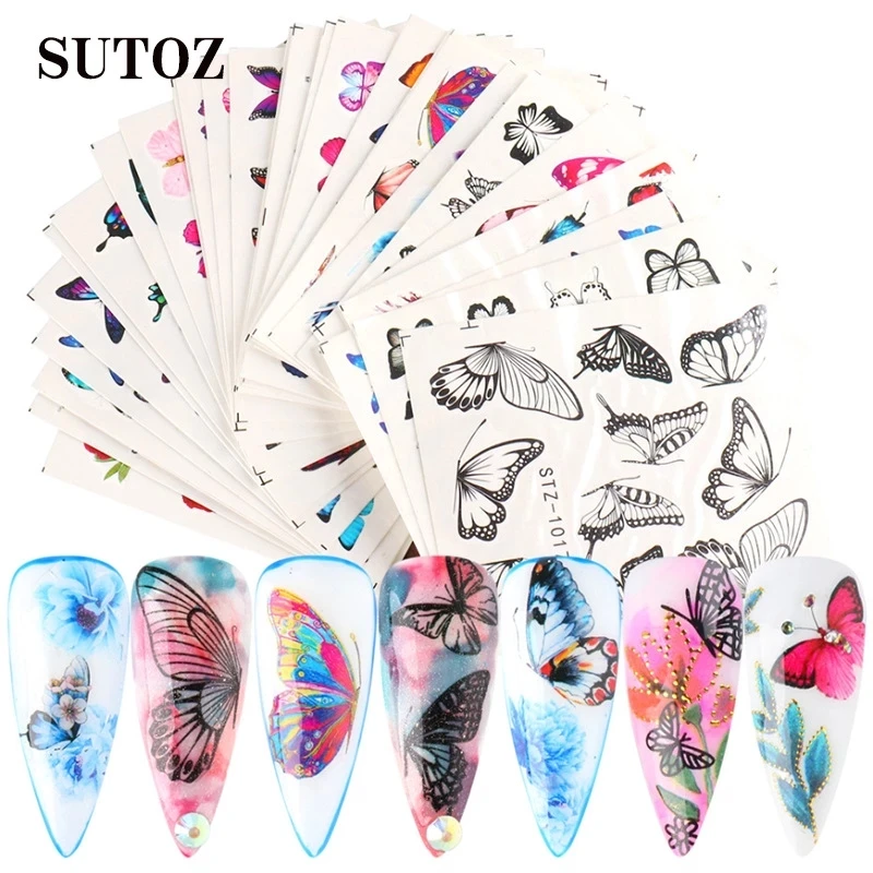 

30pcs 2022 New Nail Art Stickers Butterfly Stickers Classic Watercolor Nail Art Watermark Stickers Color Printing