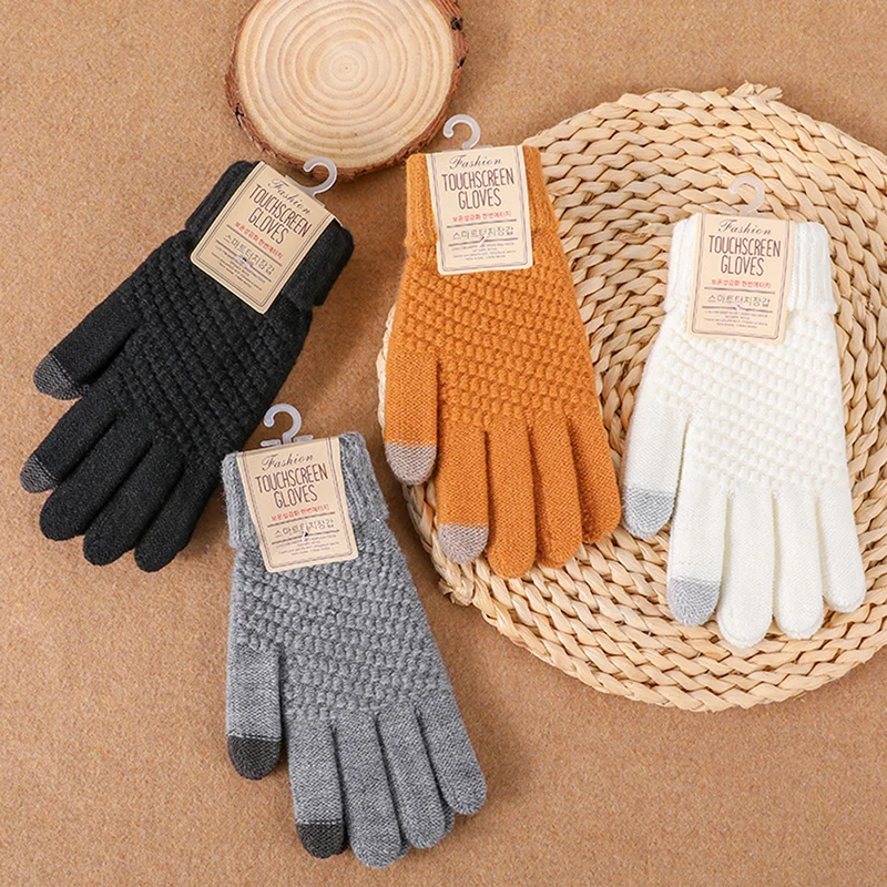 

Winter Touch Screen Gloves Women Warm Stretch Knit Mittens Imitation Wool Full Finger Guantes Female Crochet Thicken