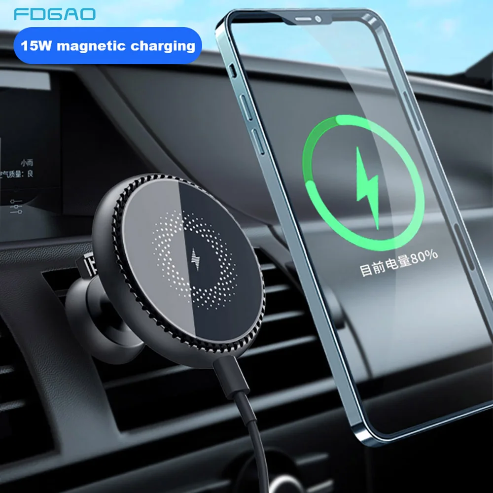 

15W Qi Magnetic Wireless Charger Car Mount for Air Vent Mount Car Phone Holder Fast Wireless Charging Charger for iPhone 13 12