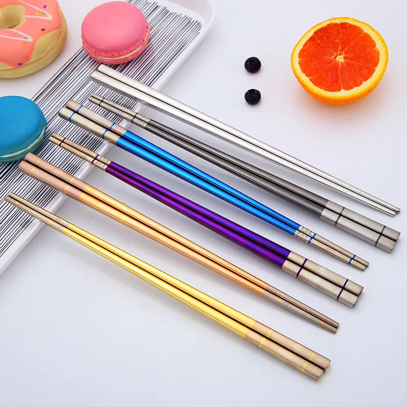

5 Pairs Chinese Metal Chopsticks Household High Temperature Sterilizable Non-slip Stainless Steel Chopsticks Kitchen Accessories