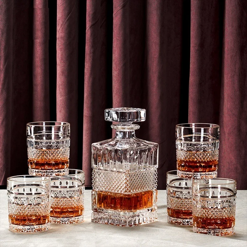 

7PCS/SET Crystal Glass Wine Red Bottle + Cups Wine Decanter Whiskey Liqour Pourer Home Bar Vodka Beer Bottle