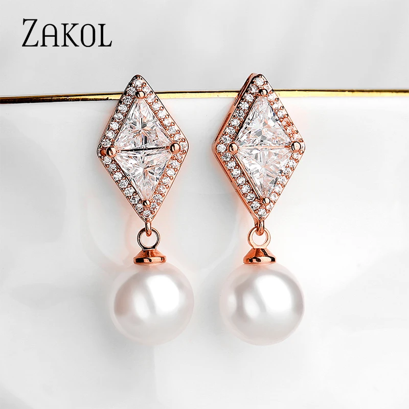 ZAKOL Роскошные блестящие ромбовидные серьги-капли с фианитом для женщин