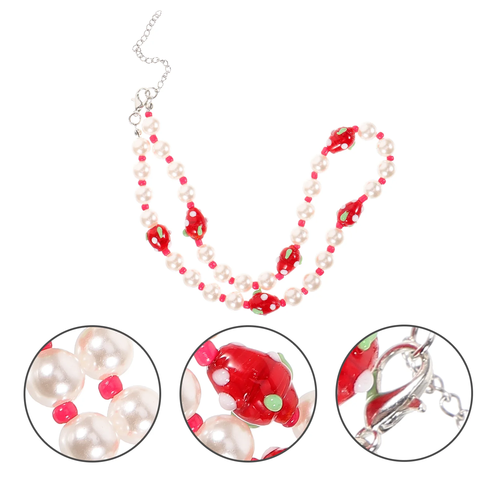 

Strawberry Statement Necklace Women Trendy Clavicle Chain Choker Glass Jewelry Girl Miss Pearl