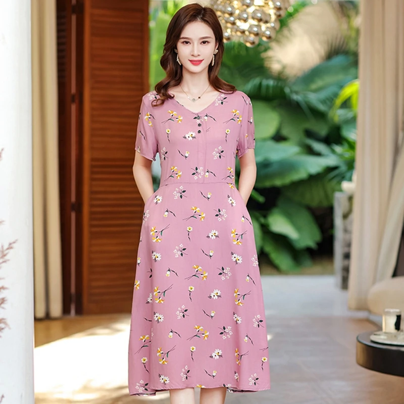 

Женское винтажное хлопковое платье с коротким рукавом и принтом