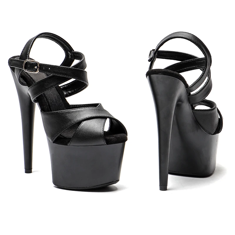 Leecabe New designs 17cm/7inch Matte PU Upper   lady sandals  high heel platform pole dance shoes