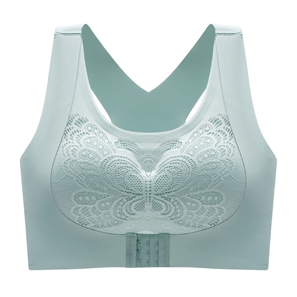 

Women's 2in1 Front Buckle Shaping Bra Ladies' Traceless Back Corss Posture Correction Lace Full Cup Push Up Gathering Bralette