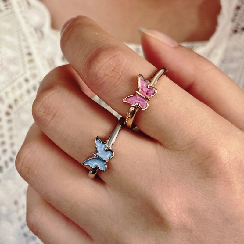 

European and American Fashion Oil Dropping Butterfly Ring Vintage Opening Adjustable Index Finger Simple Women Joint Ring