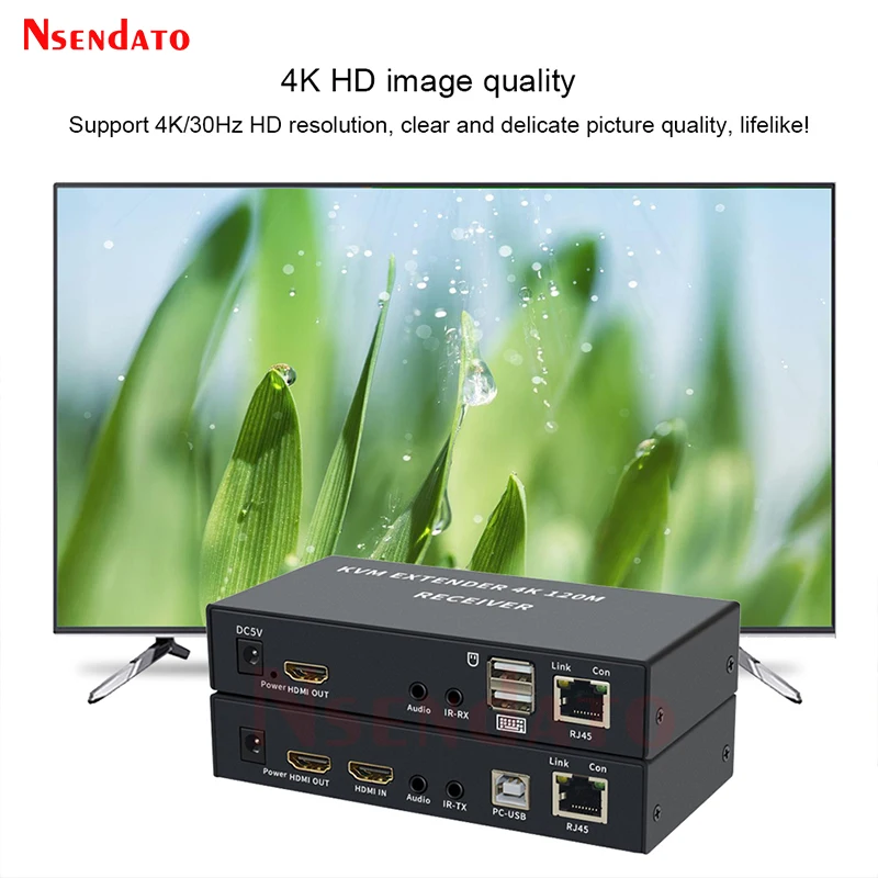 KVM-Удлинитель HDMI RJ45 4K удлинитель Cat6 120 м KVM Ethernet аудио комплект over Lan для PS4 ТВ ПК |