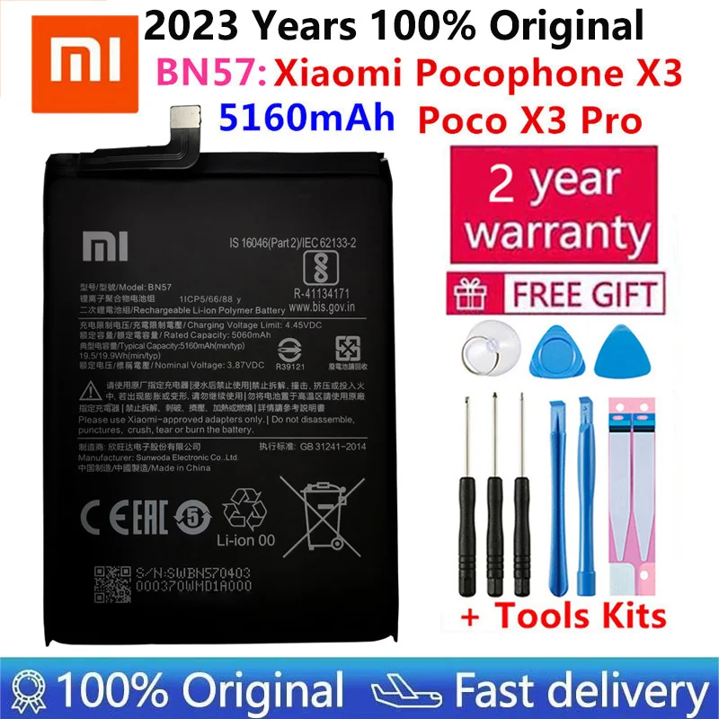 

2023 High Quality 100% Original New Xiao mi BN57 5160mAh Phone Battery For Xiaomi Pocophone X3 Poco X3 Pro Replacement Batteries
