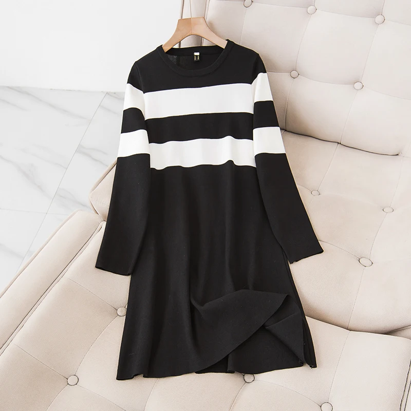 

Large Size Sweater Dress Office Ladies Long Sleeve A-line Casual Mini Dresses 2022 Autumn Female Elegant Vestidos Women Clothing