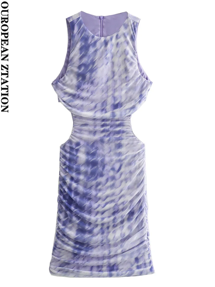 

Женское платье-мини из тюля, без рукавов, с круглым вырезом и молнией