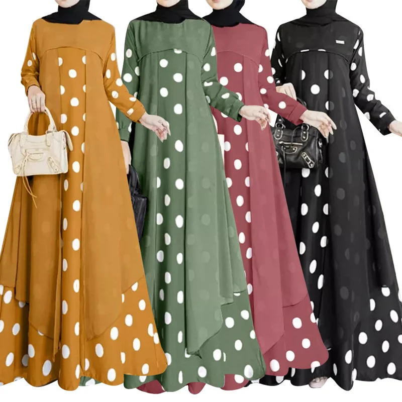 

Abaya for Women 2023 Autumn Muslim Casual Temperament Women's Cotton Pullover Round Neck Big Swing Dress Female Clothing