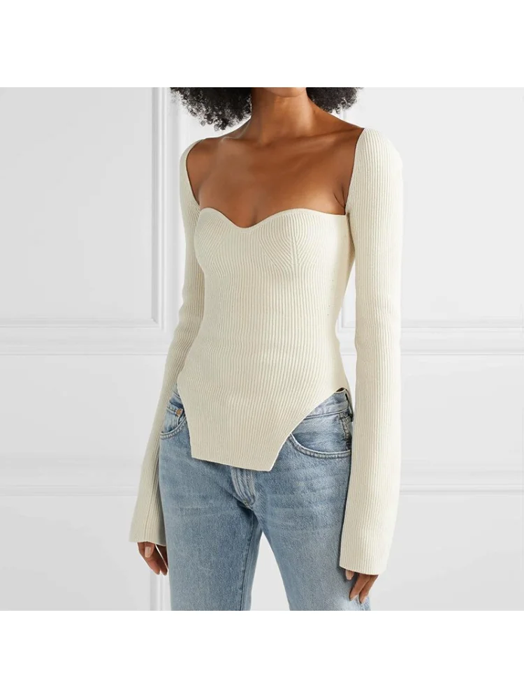 

Sweater Women Autumn/Winter Korea Fashion Sexy Stretch Off Shoulder Tops Knitted New In Boat Neck Long Sleeve Top Pullover