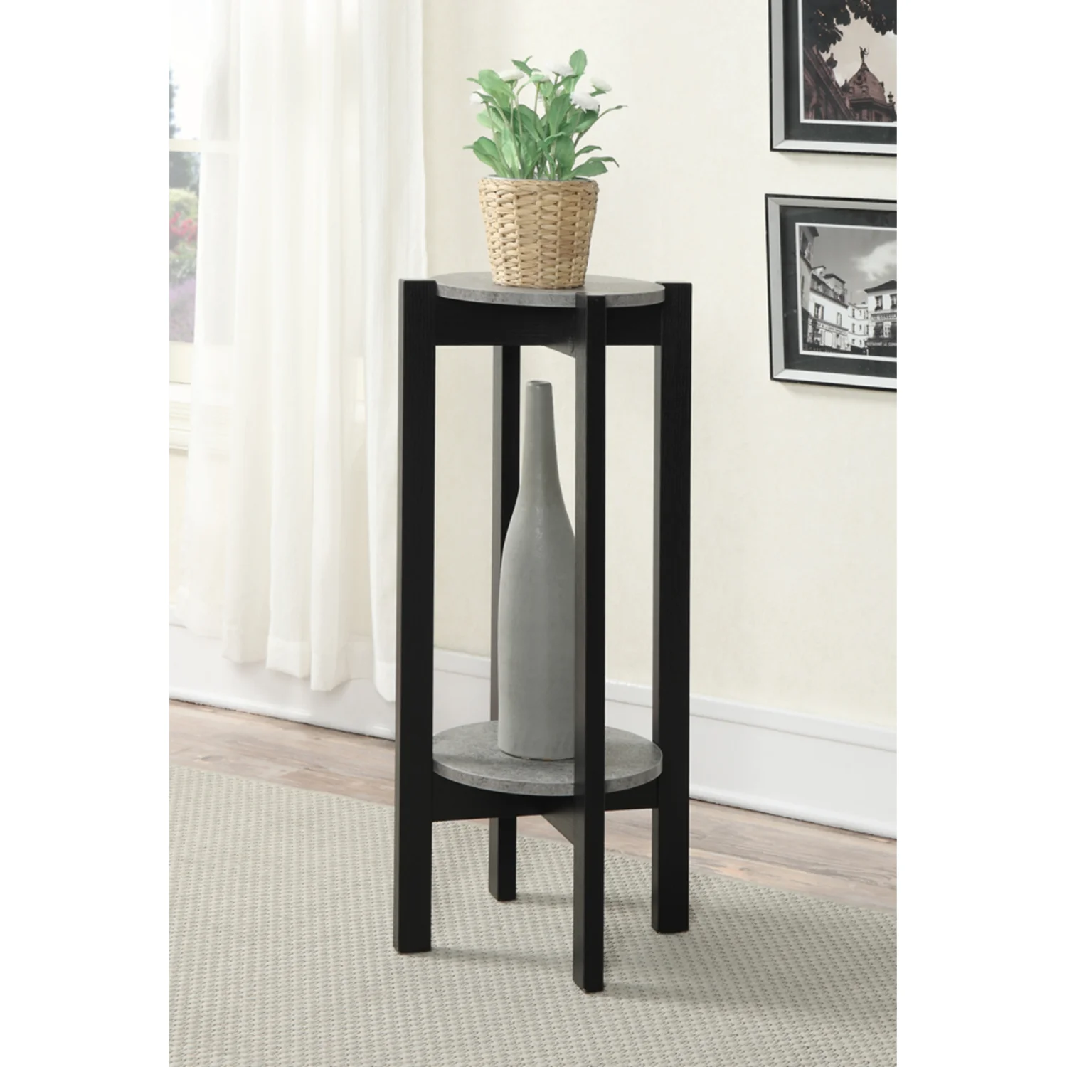 

2 Tier Plant Stand, Faux Cement/Black