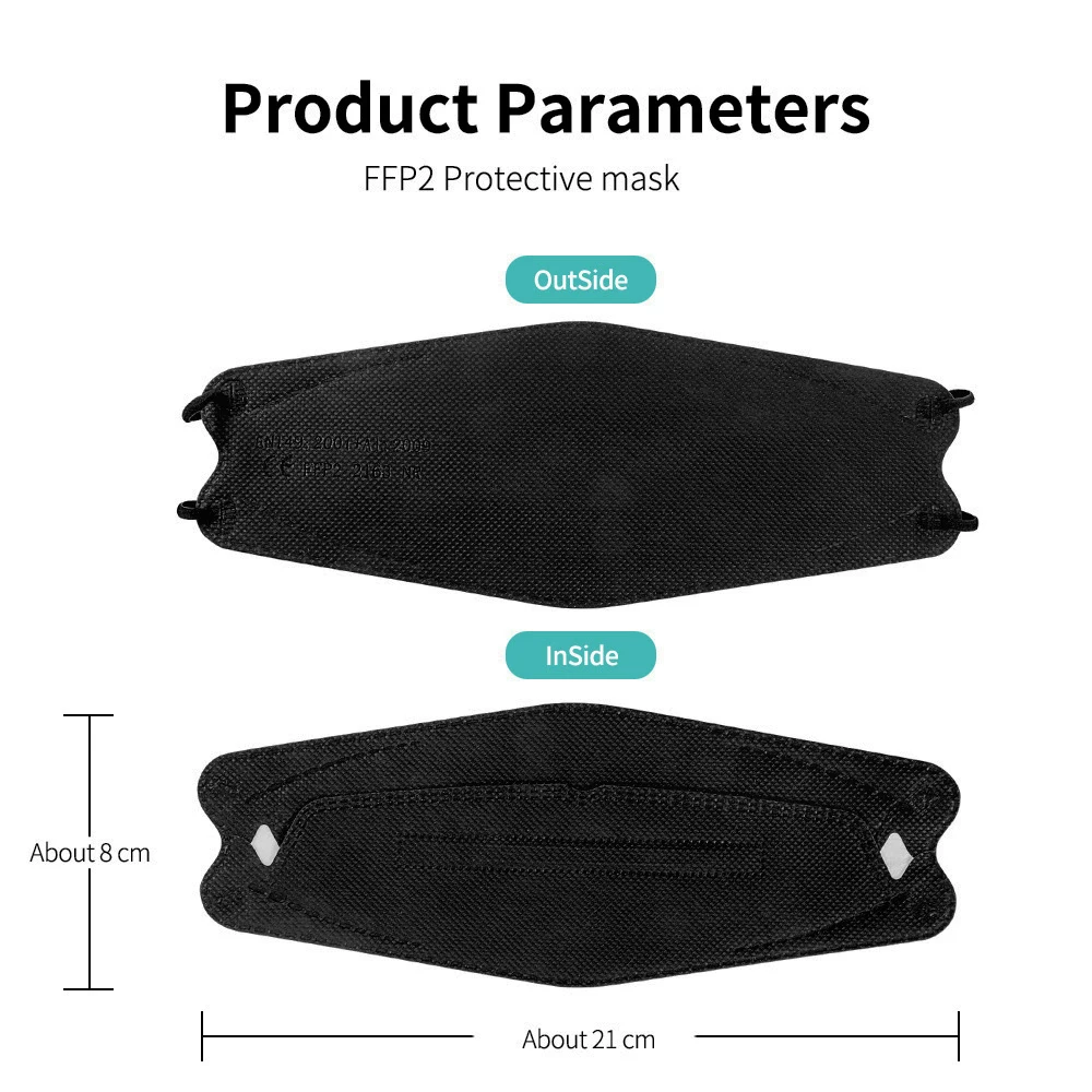 10-200 шт. FFP2 Mascarilla KN95 маска для лица противовирусная защита рыбий рот 3D одноразовые