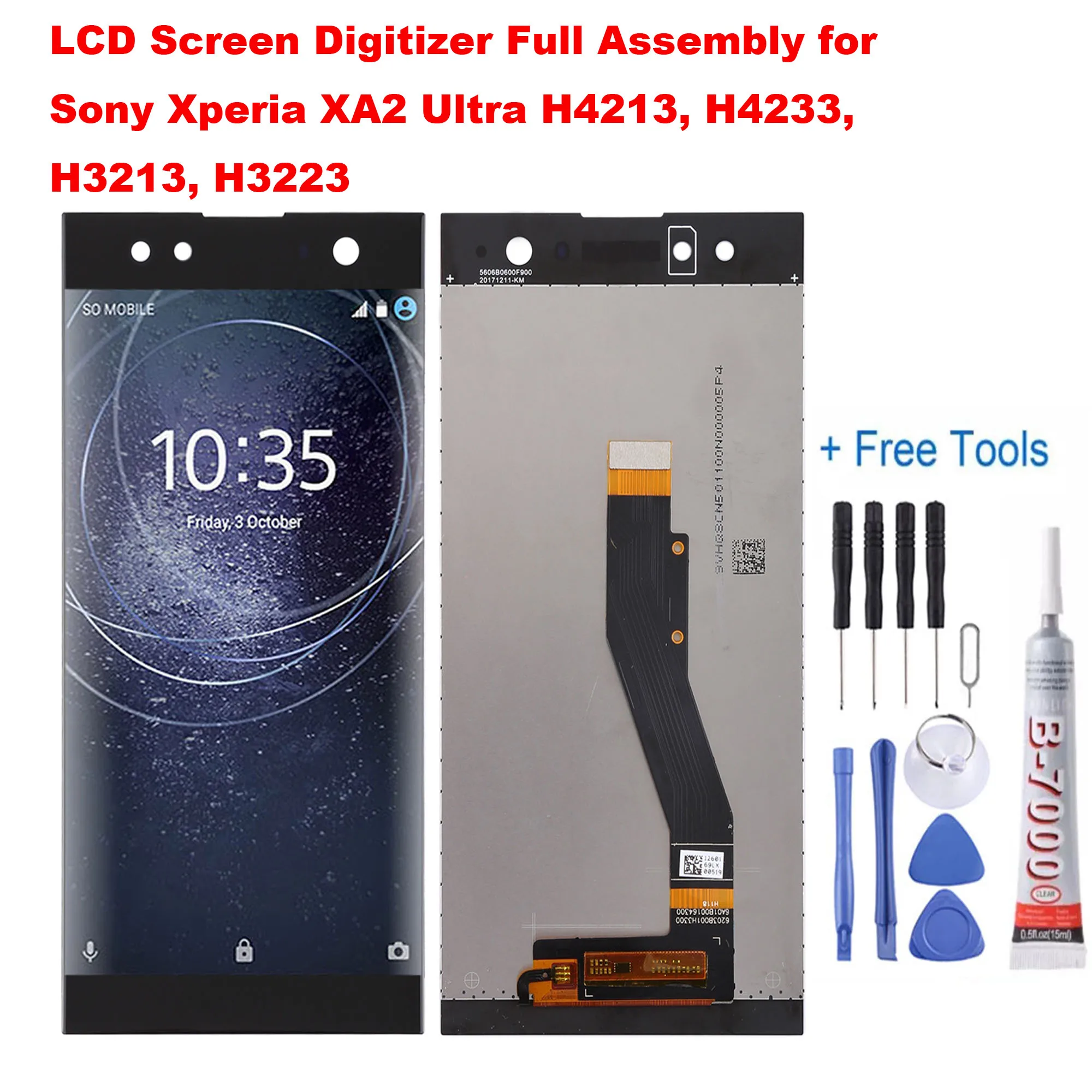 LCD Display Screen Digitizer Full Assembly for Sony Xperia XA2 Ultra H4213, H4233, H3213, H3223 Free Tools