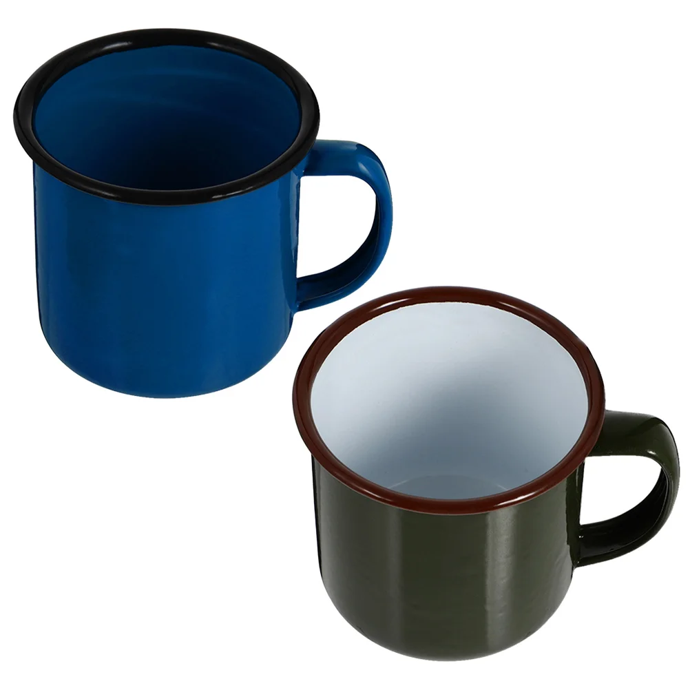 

2pcs Enamel Water Mugs Vinatge Drinking Cups Household Coffee Mugs Cups