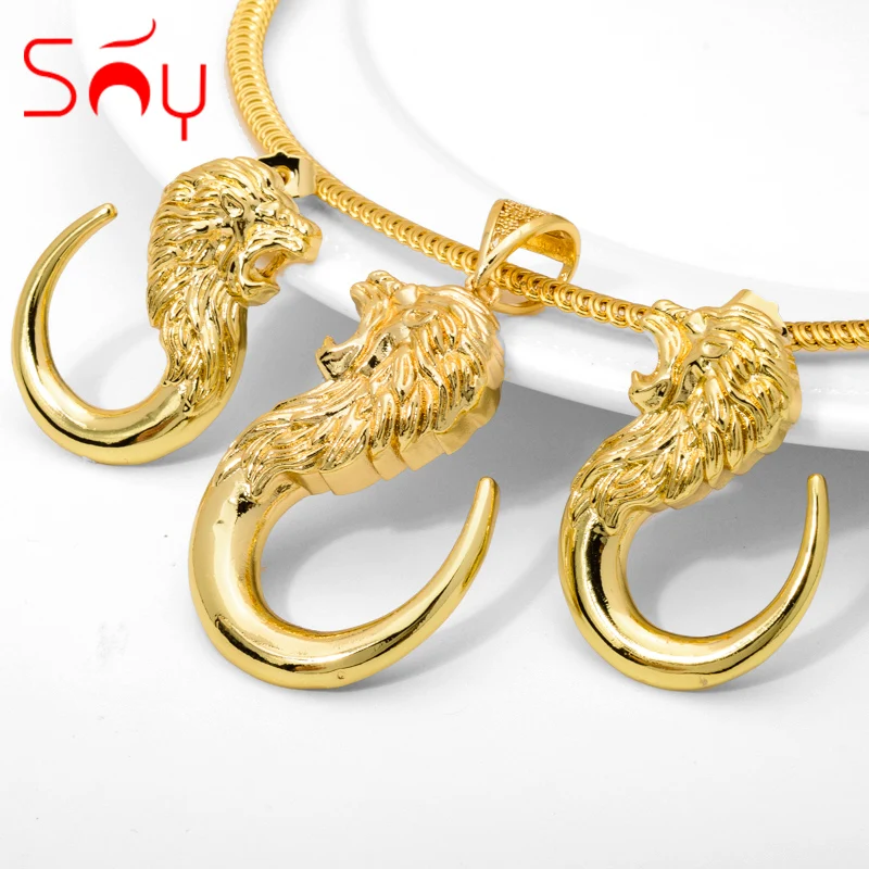 

Sunny Jewelry Sets Hip Hop Lion Head Exaggerated Design Earrings Pendant Necklace Women Copper Gold Plated High Quality