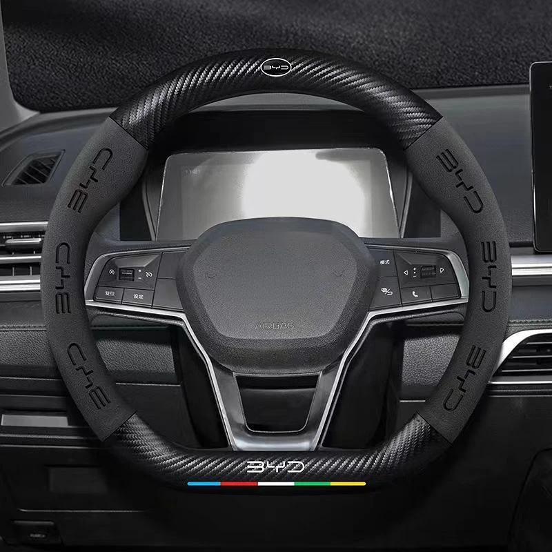 

Car Steering Wheel Cover Carbon Texture Auto Parts For BYD Atto 3 Act Seal Tang F3 E6 Yuan Song Plus EV F0 Qin Han Dolphin S6