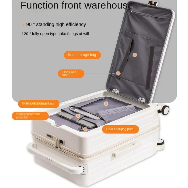 New 20&quot22&quot24&quot26 Inch Travel Suitcase Multifunctional Front Open Cover Trolley Case with Cup Holder Boarding Box Rolling Luggage