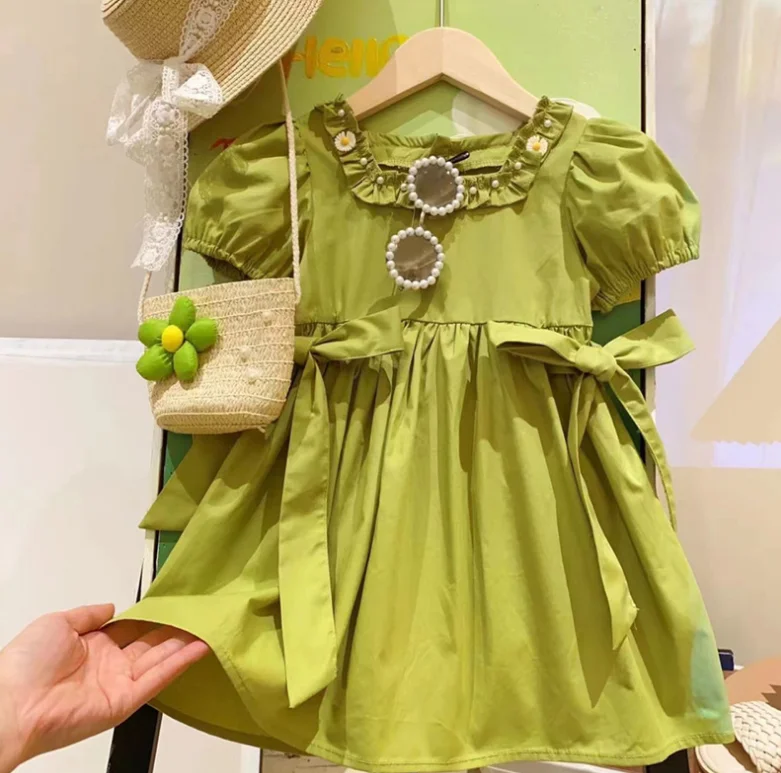 

Retail New Baby Girls Summer Bow Cute Dress, Princess Kids Swee Casual Dress Holiday 2-7 T