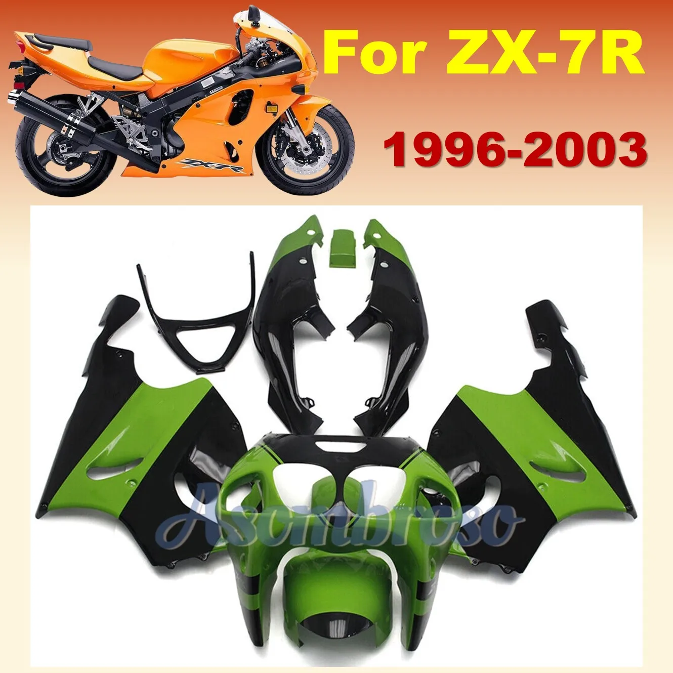 Полный комплект обтекателей для Kawasaki ZX7R 1996 1997 1998 1999 2000 2001 Φ ZX 6R 96-03 ABS зеленый