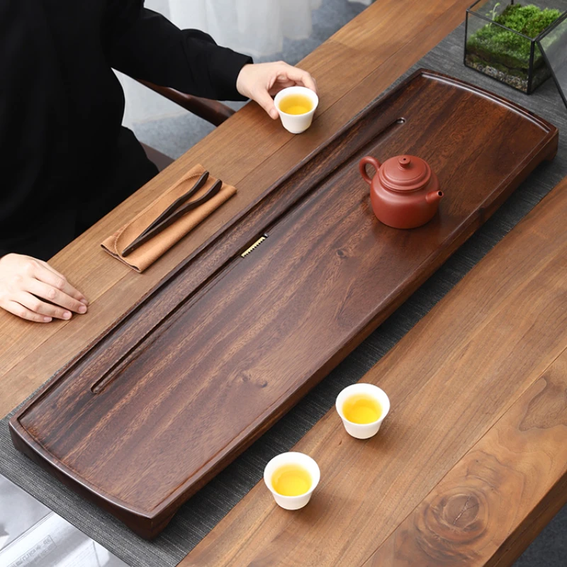 

Dark Rectangular Wooden Tray Luxury Elegant Engrave Modern Office Drainage Tray Wood Drying Gongfu Plateau En Bois Home Decor