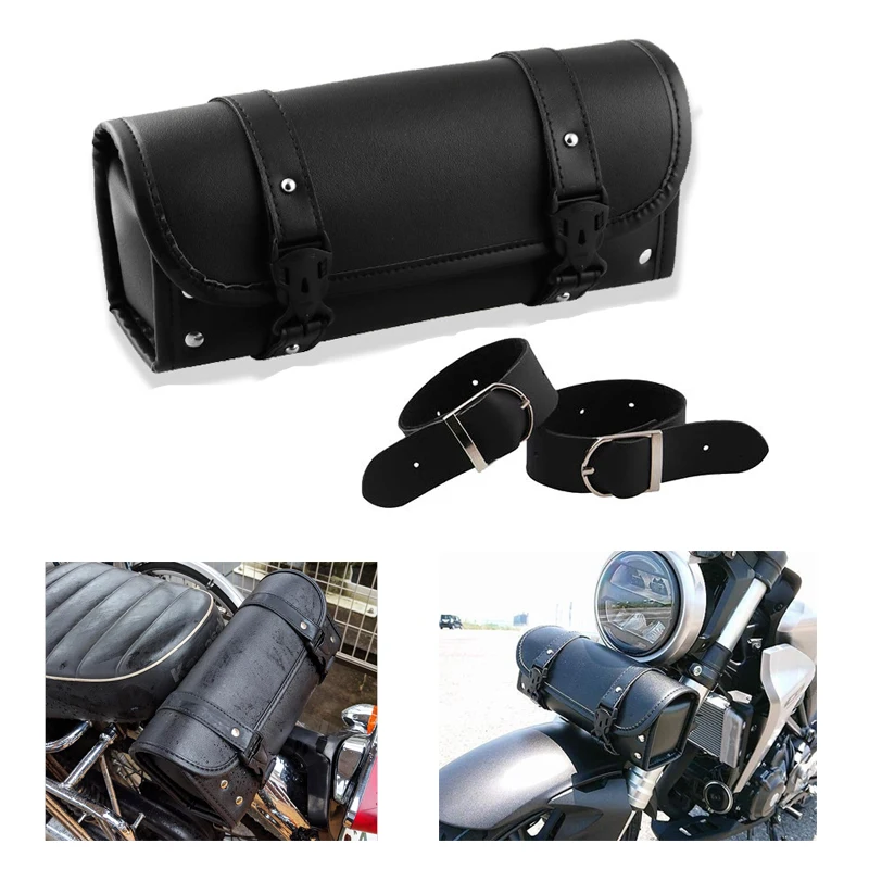 

For Harley Bobber/Suzuki/Honda/Yamaha Saddle Bag Motorcycle PU Leather Tool Bag Front Fork Roll Saddle Luggage Bag Tool Tail Bag