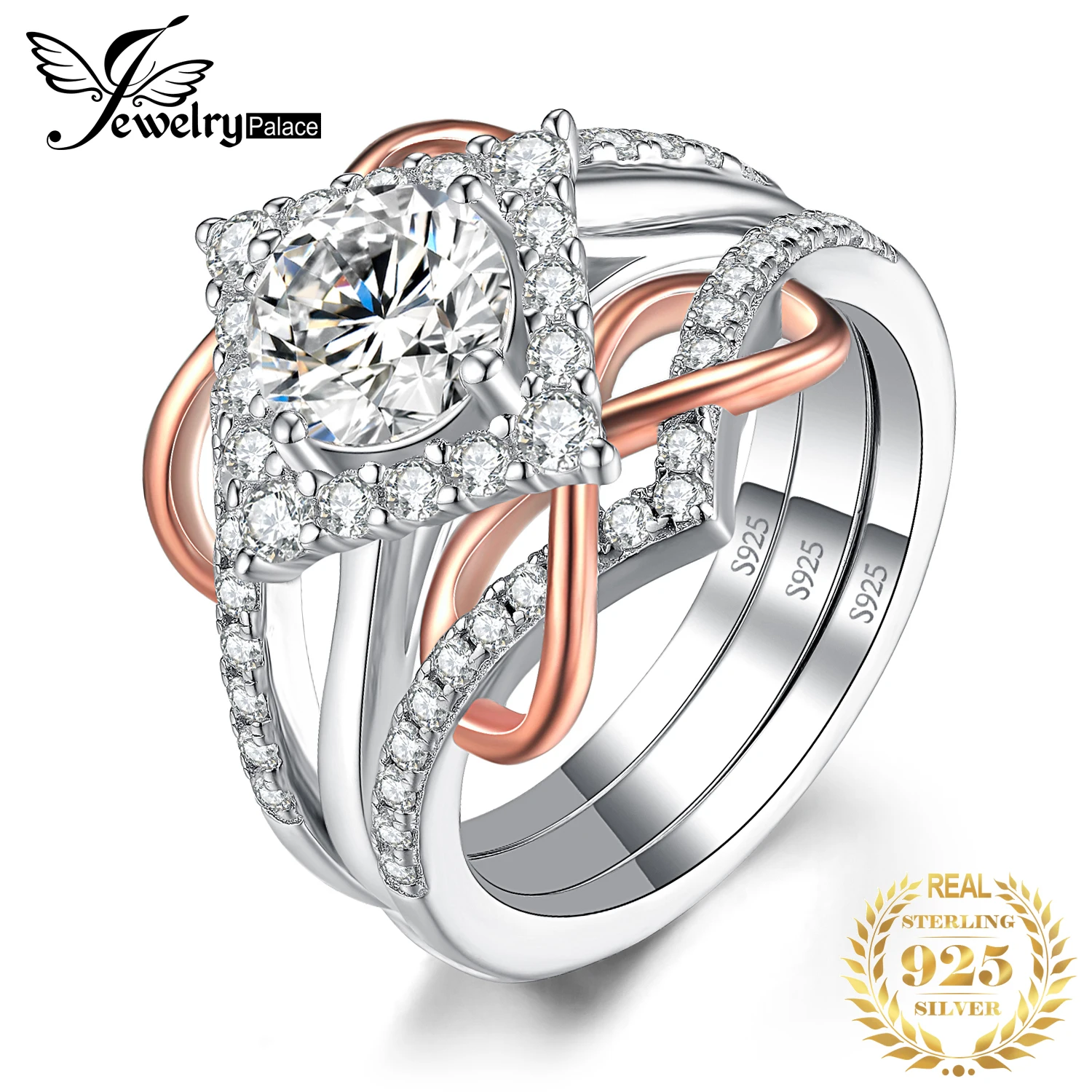 

JewelryPalace Infinity 1.3ct AAAAA Cubic Zirconia 925 Sterling Silver Wedding Engagement Ring for Woman Rose Gold Bridal Set