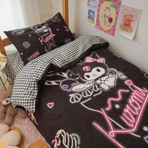 Комплект постельного белья Sanrio с изображением hello kitty для студенческого общежития корицы, симпатичная простыня, наволочка, пододеяльник, постельное белье Kuromi, моя мелодия, покрывало