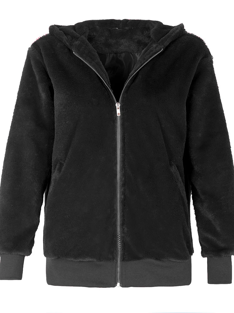 Женское плюшевое утепленное пальто, модное зимнее двухстороннее плюшевое теплое пальто с капюшоном, свободное короткое пальто, Женское зим... от AliExpress WW