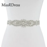 missrdress pearls bridal belt hand beaded wedding belt silver crystal rhinestone bridal sash belt for wedding accessories jk864