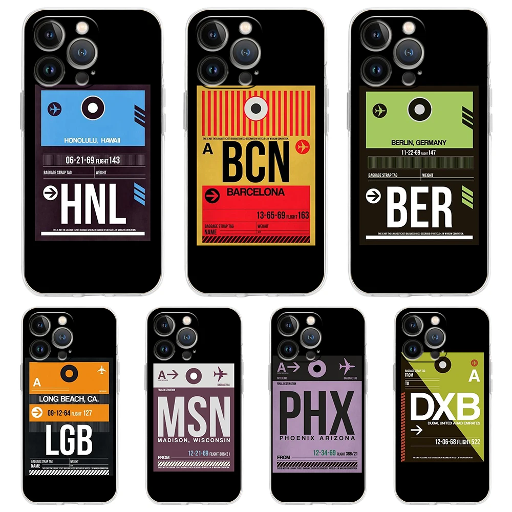 

World Country Label Air Tickets Case for iPhone 14 13 12 Pro Max Cover Soft for iPhone 11 Pro Max 7 8 Plus X XS XR SE2020 Shell