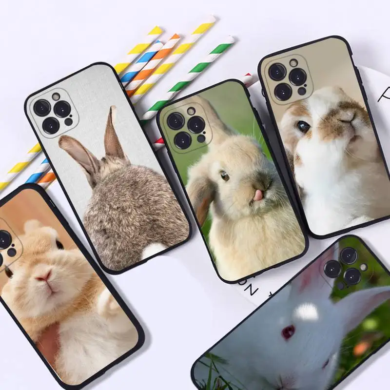 

Cute White Baby Rabbits Phone Case For iPhone 8 7 6 6S Plus X SE 2020 XR XS 14 11 12 13 Mini Pro Max Mobile Case