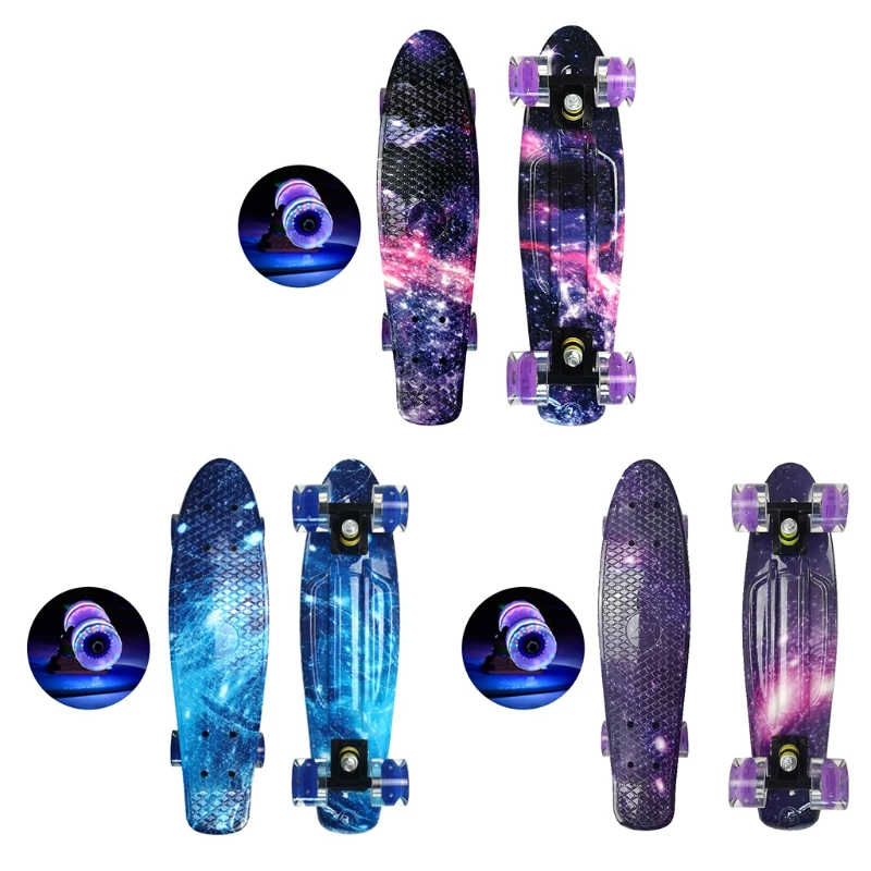 

22in Complete Mini Cruiser Skateboard Longboard Flashing Wheel Fish Skate Board