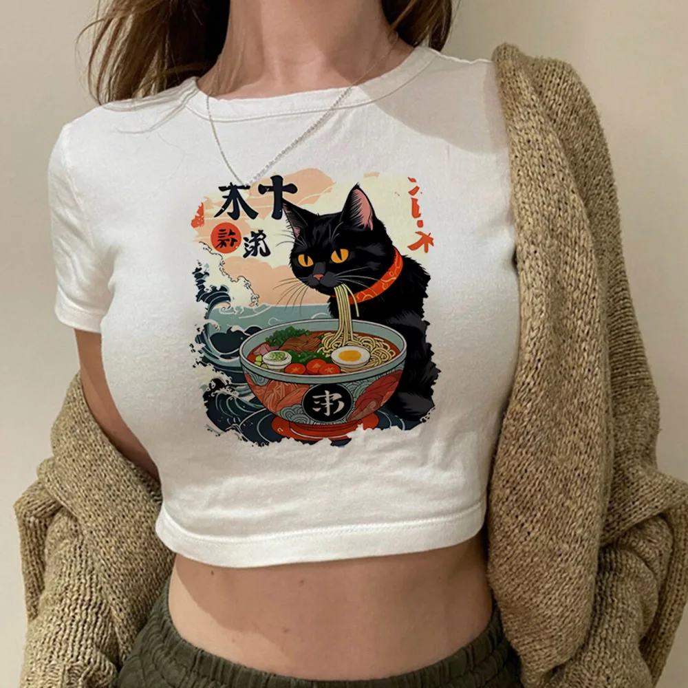 Фото Укороченный топ Noodle Ramen Cat в стиле гранж, готический милый винтажный кокетный летний корсет y2k, женский топ №2