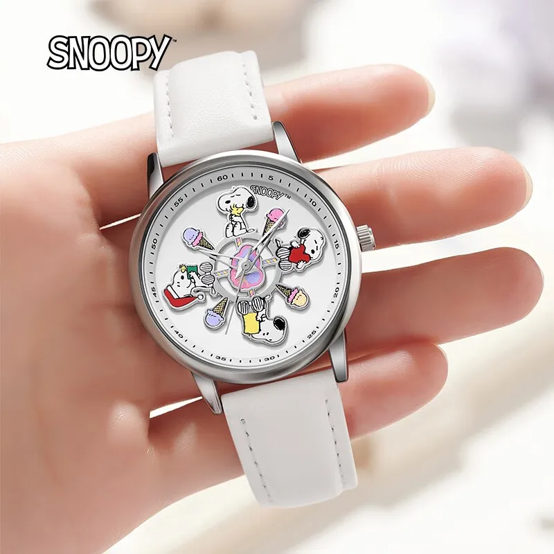 

Женские кварцевые наручные часы Snoopy, с арахисом, вращающийся на 360 градусов, для девушек, студенток, детский рюкзак