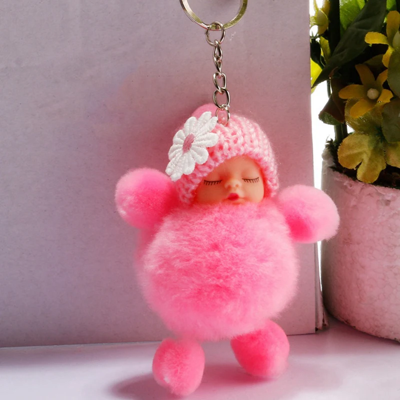 

Kawaii Doll Fur Ball Plush Toys Cute Fake Sleeping Baby Newborn Doll Keychain Bag Pendant Brithday Gift For Kid Boys Girls