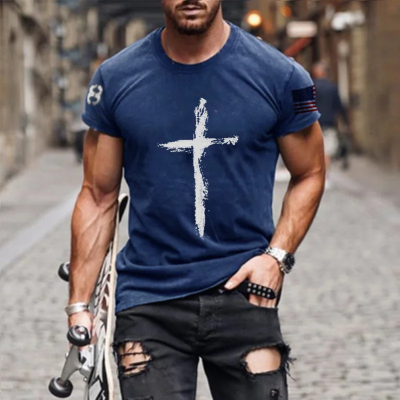 

Trendy Street Hip Hop Digital Print Men's Short Sleeve Sports T-shirt