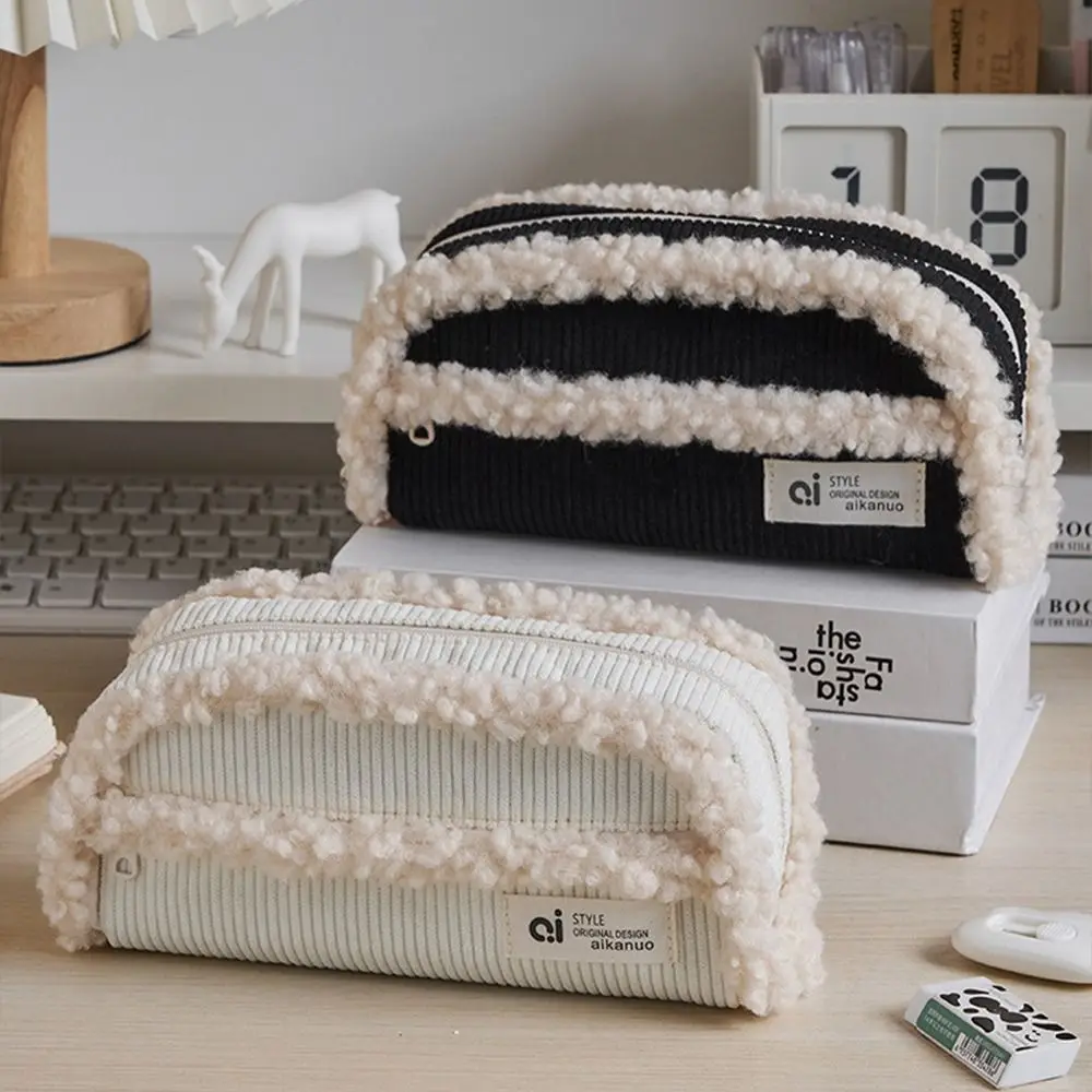 

Cosmetic Pouch Corduroy Pencil Bag Desktop Storage Large Capacity Pencil Storage Bag Multifunctionl Silent Lambs