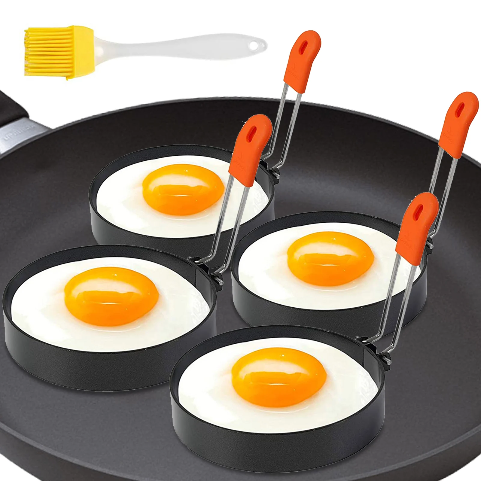 

Nonstick Egg Cooking Rings Steel Egg Circles For Cooking Egg Mold Shaper Set Of 4 With Oild Brush Nonstick Egg Circles For