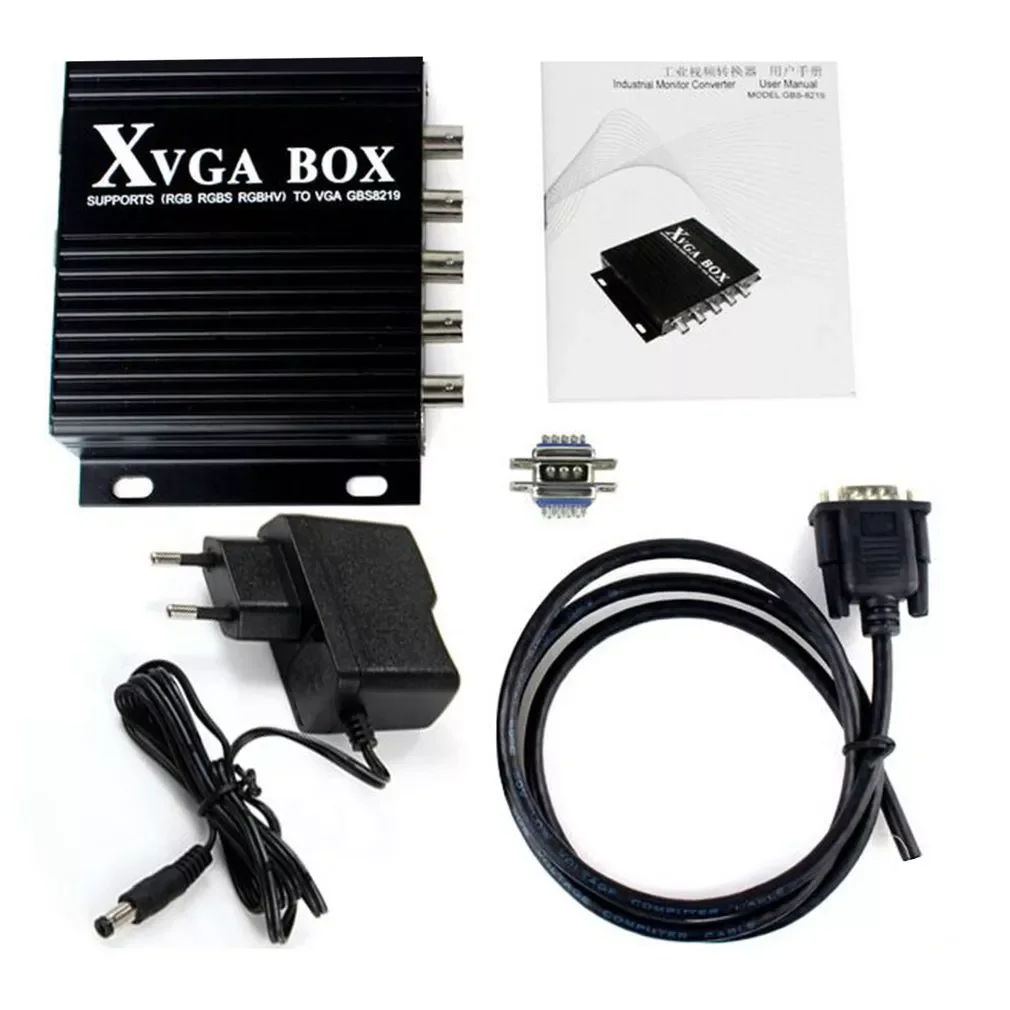 

XVGA Box RGB RGBS RGBHV MDA CGA EGA в VGA промышленный монитор видеоконвертер с американской вилкой адаптер питания черный цифровой