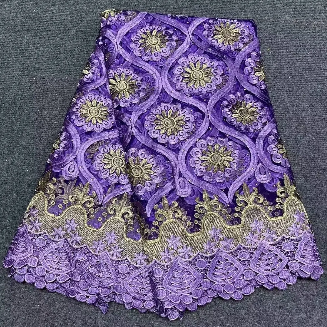 

Latest French African Swiss Lace Fabric Soft Nigerian Guipure Water Soluble Cord Lace Fabric With Stones For Wedding Dress Party