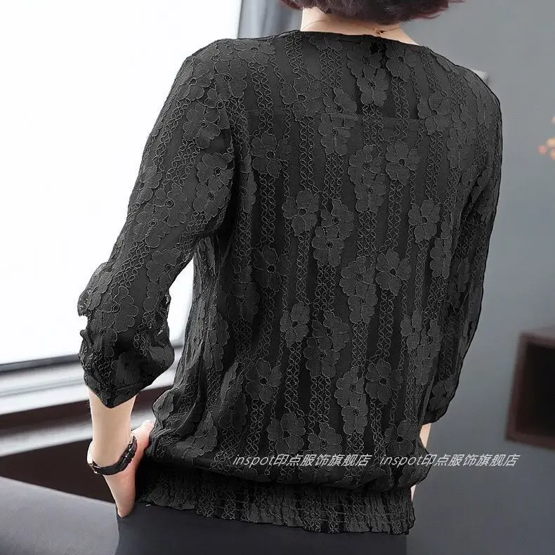 Кружевная рубашка новинка весны 2023 женская блузка средней длины розовая с